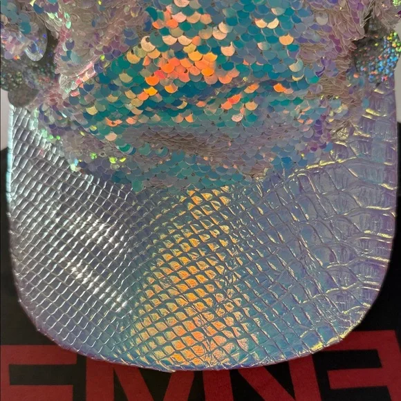 JACKALOPE LAND rave iridescent holographic sequin cat ear baseball cap OS